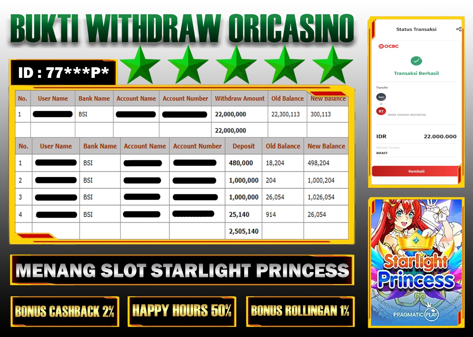 BUKTI KEMENANGAN SLOT STARLIGHT PRINCESS PROVIDER PRAGMATIC PLAY